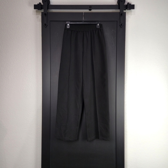 Top Shop Black Elastic Waist Pull Up Wide Leg Pants Size 4 - Picture 2 of 7